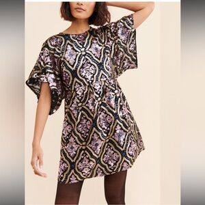 Anthropologie Amalia Sequined Tunic black mini dress. Size SP. Retail $198.